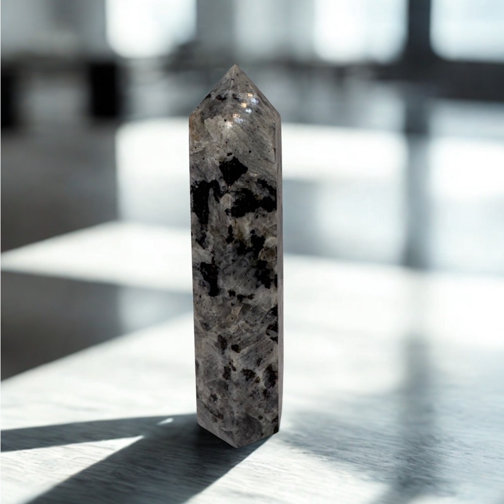 Larvikite Hexagonal Tower – 6-Sided Crystal Point – 75g — 3.5” Tall